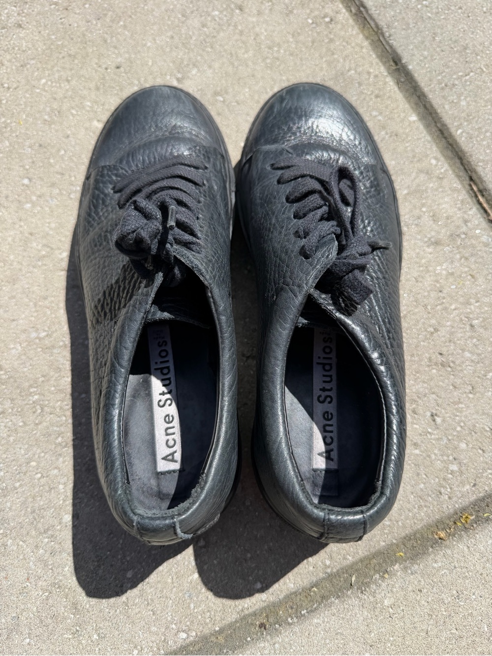Acne Black Textured Leather Low-Top Sneakers